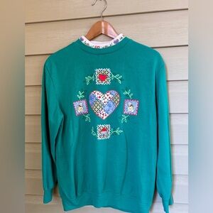 BLAIR vintage grandma sweatshirt cute hearts cottage built in turtleneck sz M